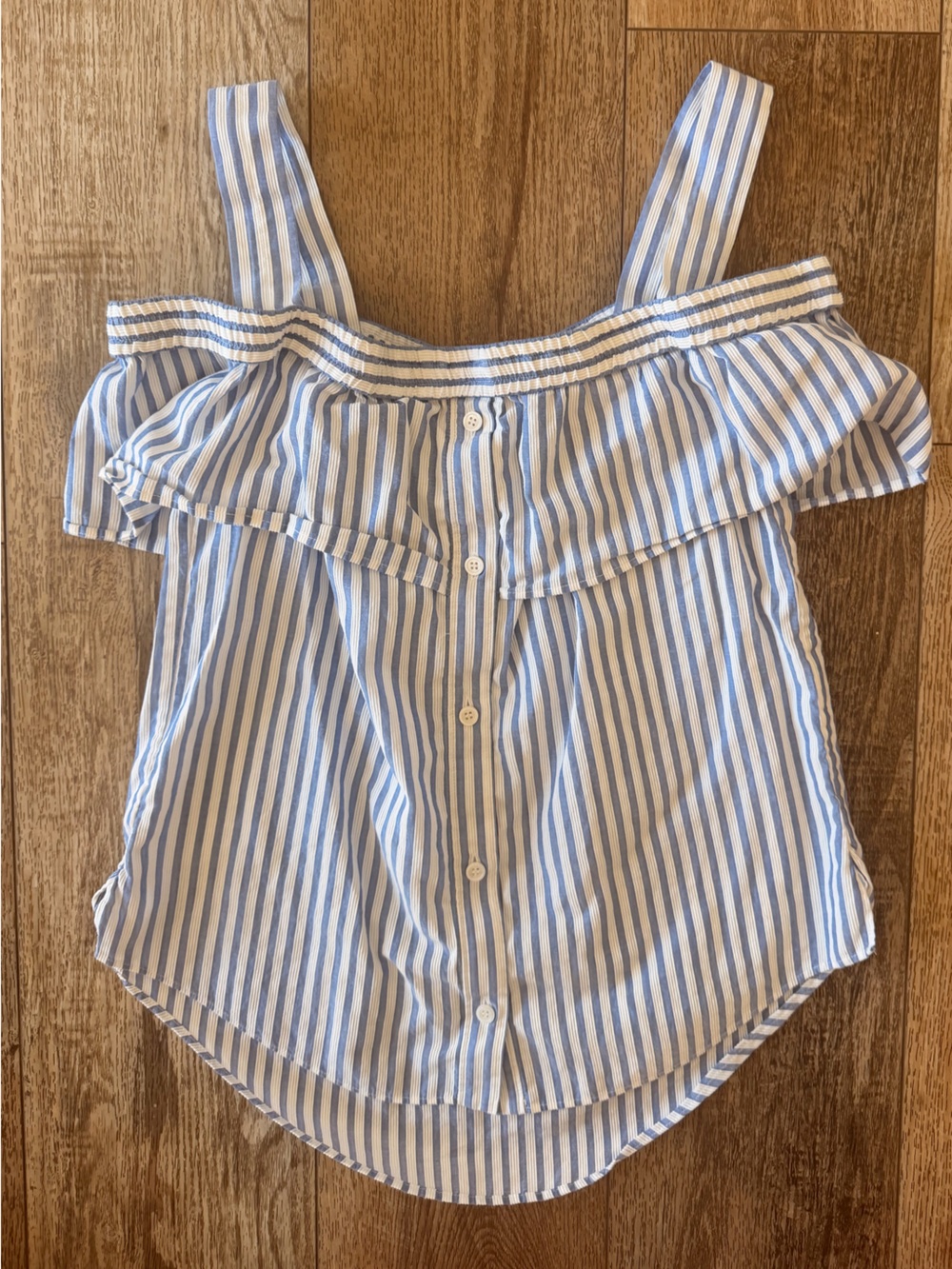 Veronica Beard Blue & White Striped Off-Shoulder Camisole